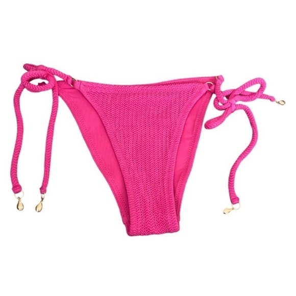 NEW Seafolly Crinkle Knit Bikini Bottom Triangle Adjustable Side Ties Fuchsia XS - Picture 4 of 6